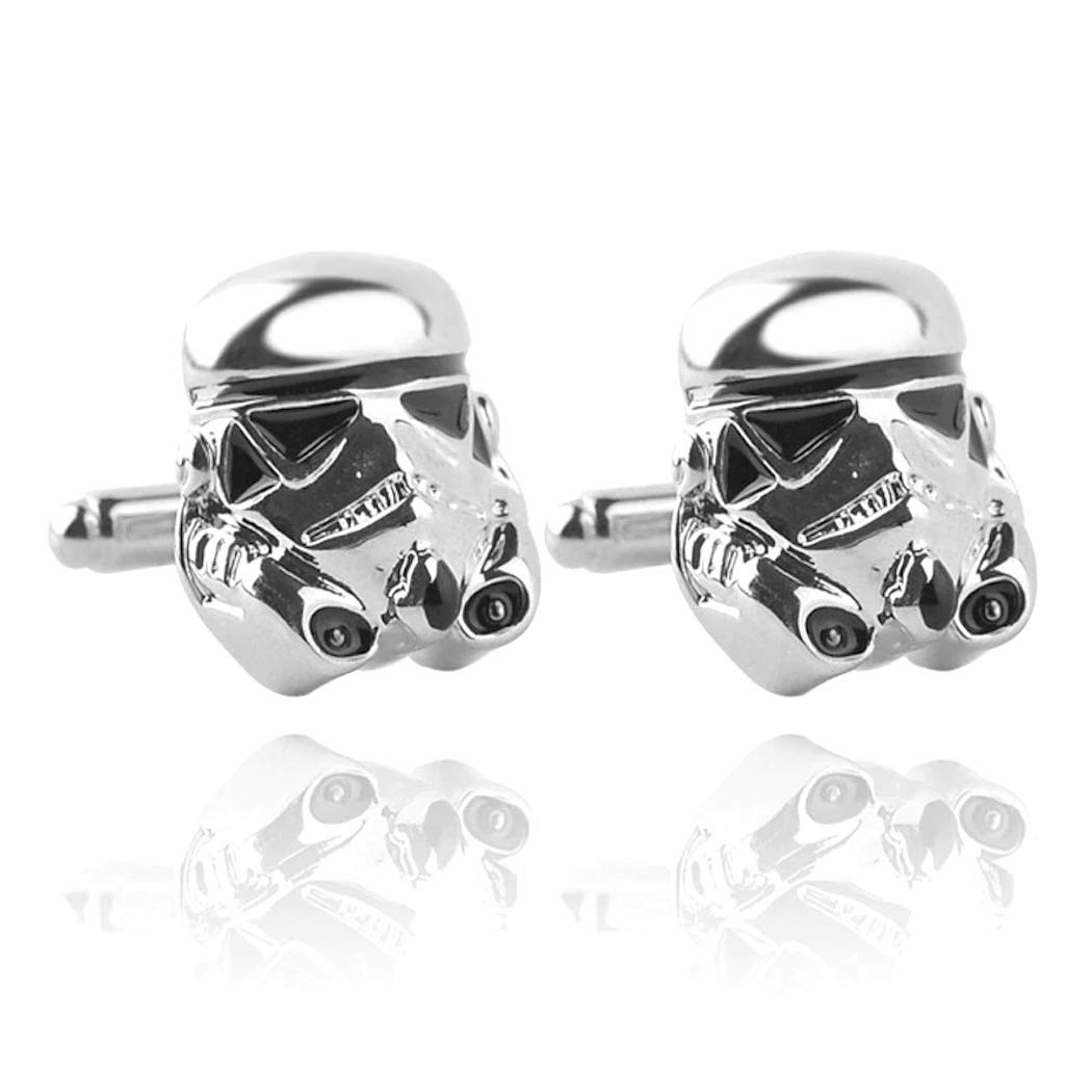 Beaux Bijoux Silver Tone Stormtrooper Mask Cufflinks Stormtroopers Novelty Accessories for Men
