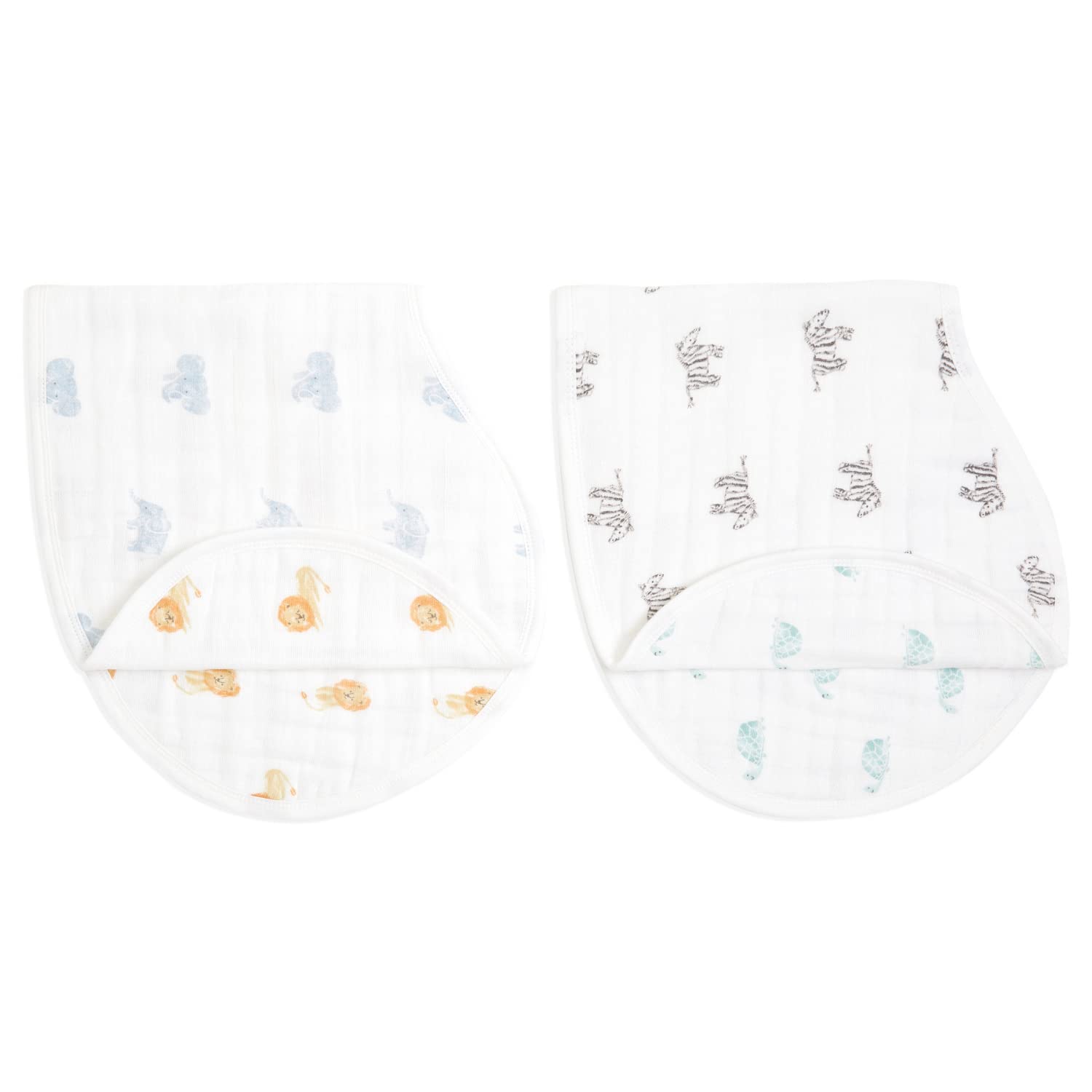 aden + anais Burpy Baby Bib - Animal Kingdom, 2 Pack | 100% Cotton Muslin, 4 Layer Burping Cloth, Feeding & Dribble | Super Soft & Absorbent Burp Rag Newborn Essentials for Boy & Girl | Neutral Colour