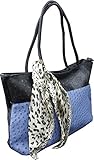 Femina Two-Tone Faux Ostrich Tote Shoulder Bag (Black/Blue) with a NutriChart