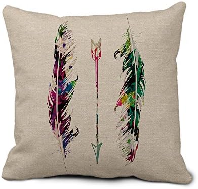 popeven Decorative Pillow Cover Feather Design Throw Pillows Case for Couch Square Cotton Linen Accent Cushion Cover with Zip 18 x 18" (Feather 8)