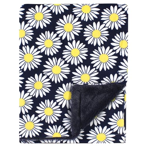 Hudson Baby Unisex Baby Plush Blanket with Furry Binding and Back, Navy Daisy,…