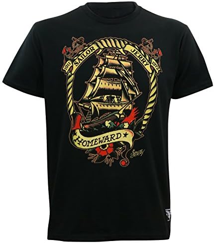 SAILOR JERRY Tattoo Mens Voyage Homeward Slim Fit T-Shirt Black 2XL