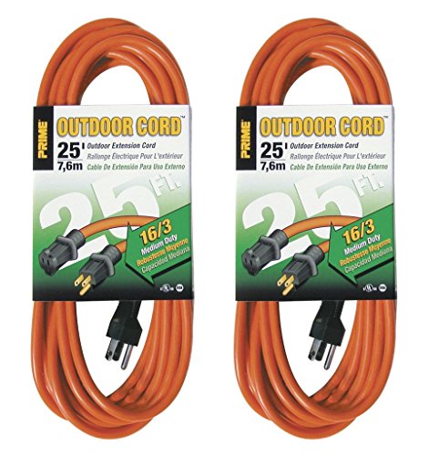 Prime Wire & Cable EC501625 25-Foot 16/3 SJTW Medium Duty Extension Cord, Orange, 2 Pack