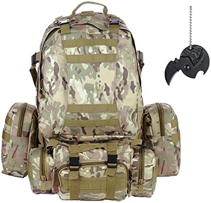 50L Tactical Backpack with Coin Knife Tactical Molle Backpack Assault Pack Combat Backpack Trekking Bag for Hiking Camping Mountain Climbing (CP Camouflage)
