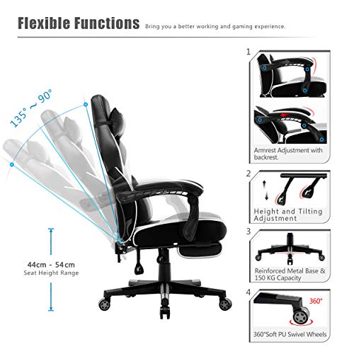 IntimaTe-WM-Heart-Silla-Gaming-con-Respaldo-Alto-Silla-Ergonomica-de-Juego-Silla-Giratoria-Almohadillas-y-Reposapies-Gris