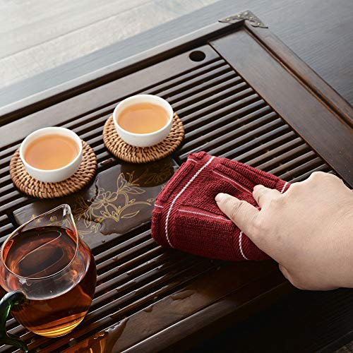 Anyi Kitchen Dish Towels Heavy Duty Absorbent Dish Cloths with Hanging Loop 100% Cotton Tea Bar Towels (16x26, Set of 3, Red)
