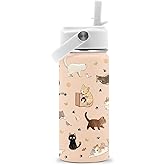 FAIVHSO Cat Lover Gifts for Kids Boys Girls, 16 oz Stainless Steel Insulated Water Bottle with Straw Lid, Cats Water Bottle for Cat Lovers, Cute Cat Tumbler for Birthday Christmas (1pcs)