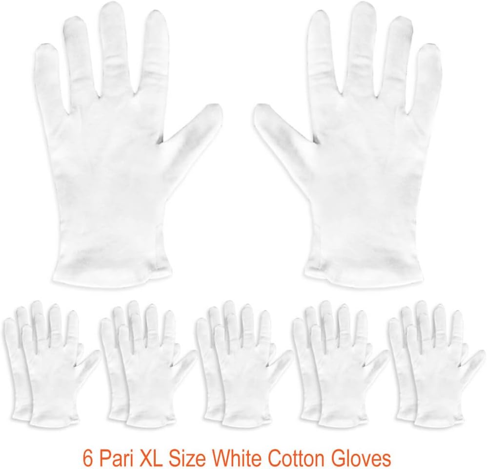 Paxcoo 6 Pairs XL White Cotton Gloves for Dry Hand Moisturizing Cosmetic Eczema Hand Spa and Coin Jewelry Inspection: Home Improvement