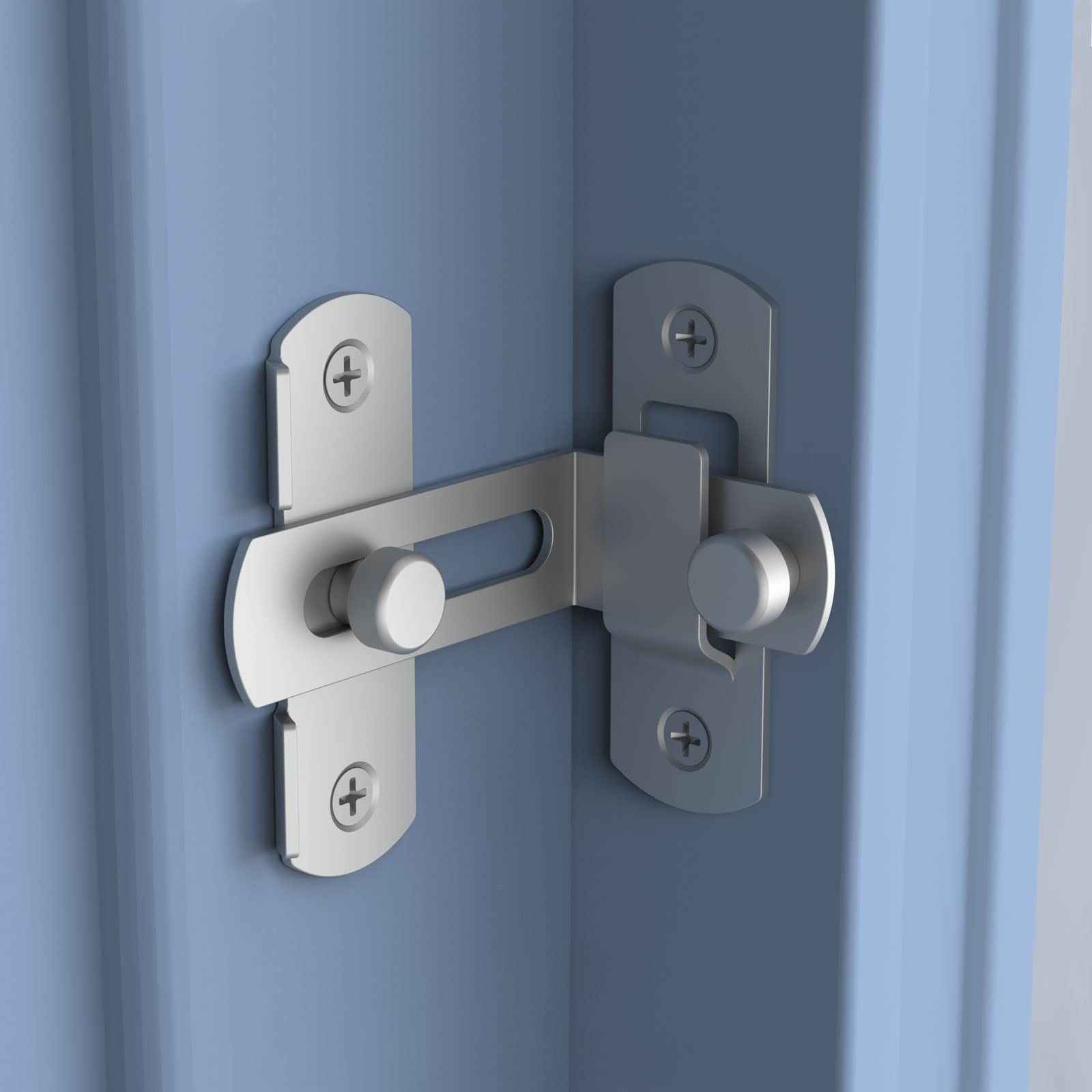 90 Degree Flip Sliding Barn Door Lock, Stainless Steel Angle Door Latch Buckle, Screen Door Stopper Lock Hook Eye Lock for Barn, Garden, Bathroom, Outdoor, Garage, Window, Sliding Door (Silver-1 Pack)