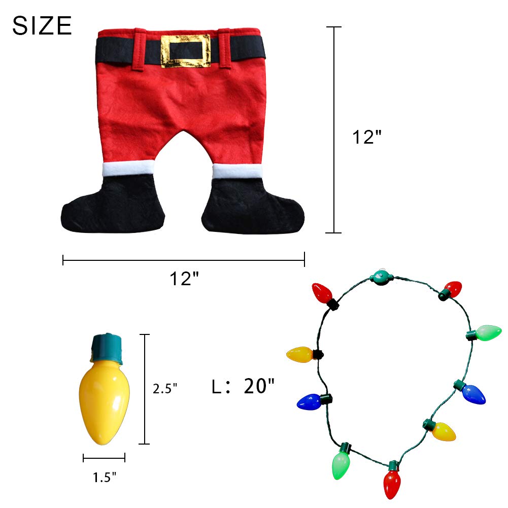 Christmas Red Santa Legs Pant Hat and LED Light-up Bulb Necklace for Ugly Sweater Christmas Xmas Holiday Party