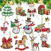 Garneck 12Pcs Christmas Diamond Art Ornaments Double Sided Xmas Diamond Art Painting Keychain Snowman Bell Santa Claus Diamond Kits for Xmas DIY Crafts Hanging Ornaments Home Decor