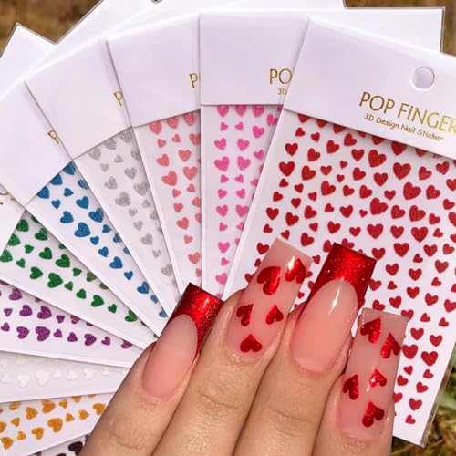 Heart Nail Art Stickers Decals 3D Shiny Glitter Love Hearts Self Adhesive Shining Glitters Powder Effect Valentine's Day Heart Nail Design for Lovers Romantic DIY Nail Decorations Manicure Accessories at Amazon
