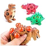 Toner Depot 3 Pack Dinosaur Stress Relief Toys for Kids and Adults, Mesh Dinosaur Squeeze Ball - Sensory, Stress,Fidget - Squishy Toy Mesh Squishy Anti Stress Reliever Jelly Water Beads Grape Ball