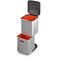 Joseph Joseph Totem Compact 40 liter/10.5 Gallon Waste Separation and Recycling Kitchen Trash Can with odor filter and removable food waste caddy, Stainless Steel