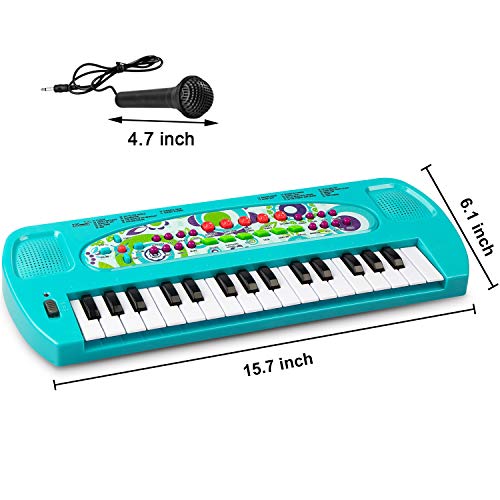 SAOCOOL Piano Keyboard, 32 Keys Multifunction Electronic Kids Toy Piano keyboard Music child piano keyboard for toddler with Microphone (Blue)