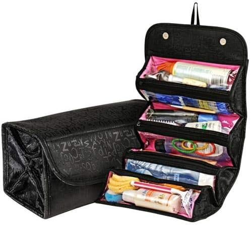 Rudraa Enterprise Roll-N-Go Cosmetic Make up Jewelry Toiletry Fold-able Travel Pouch Organizer Case Storage Bag for Women and Men -Black