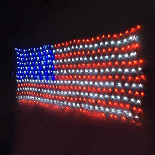 Auelife American Flag Lights, Waterproof 420 Led Light 24V 6.5ft3.28ft Flag Net Lights Indoor Outdoor for Independence Day Memorial Day Fence Yard Garden Festival Christmas Room Wall Decorations
