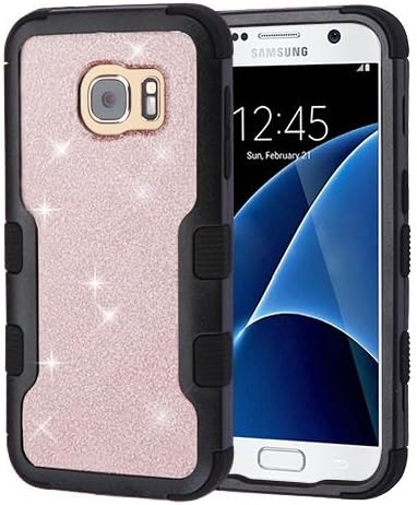 Galaxy S7 Case, LUXCA [Shock Absorb] Hybrid Dual Layer [Heavy Duty] Defender Protective Case Cover for Samsung Galaxy S7 (Rose Gold Glitter Black Frame)