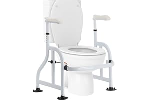 Neoaider Toilet Safety Rails with Adjustable Handrails, 350 Lbs Weight Capacity Metal Toilet Rails, Toilet Safety Frame for The Elderly, Pregnant Woman, Patient