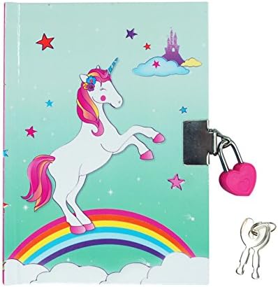 Prancing Unicorn Rainbow 4 x 6 Inch Lined Lock and Key Journal Diary