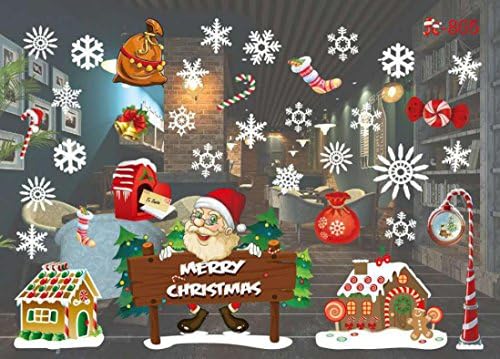 Gillberry Christmas Wall Stickers Living Room Xmas Santa Claus Snowman Elk Wall Stickers Window Decor -12 Pattern (E)