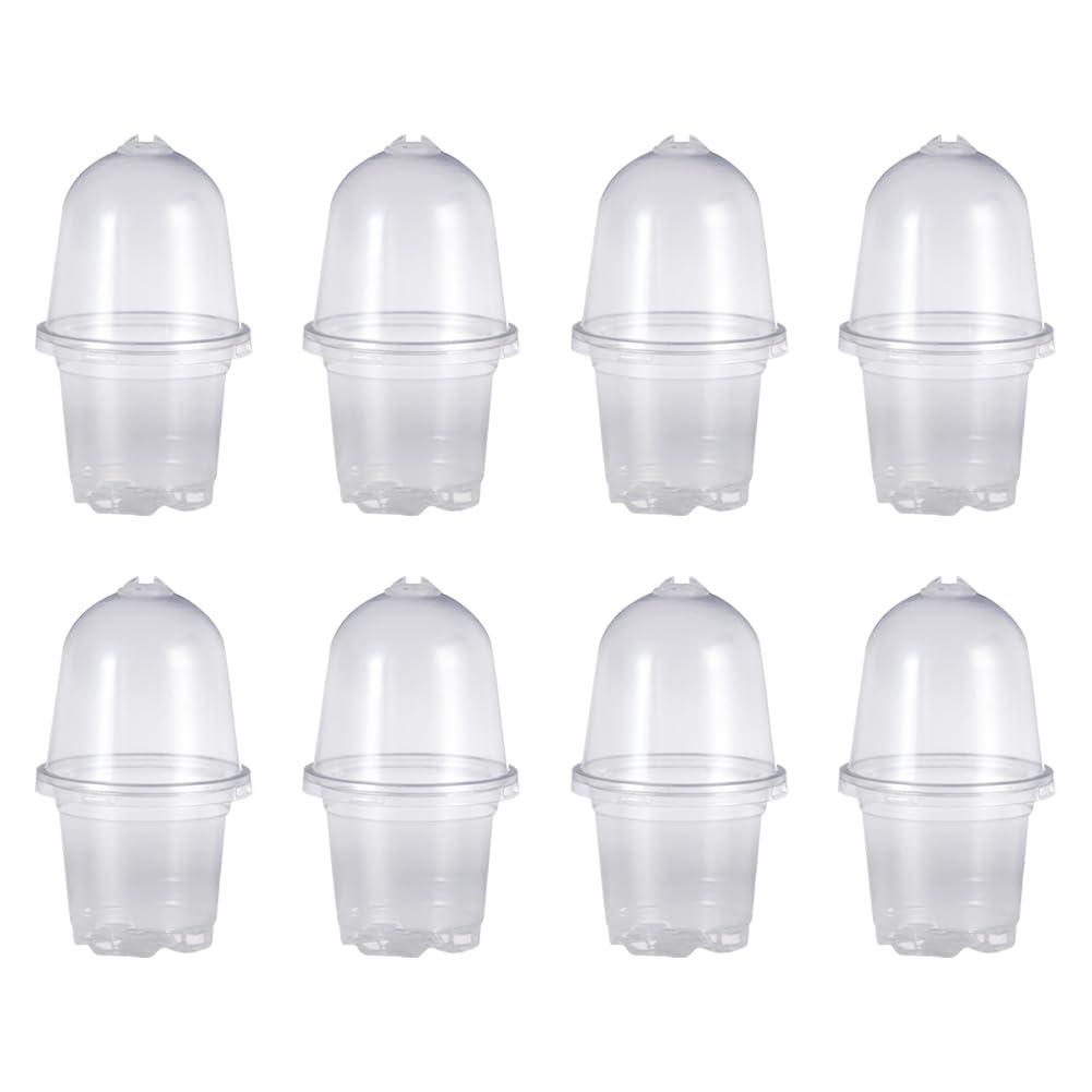 JIHUOO 12 Pcs Clear Plastic Plant Pots with Humidity Dome Small Plant Flower Pots Nursery Seedling Pots Seed Starting Pot Growing Gardening Pots 9CM