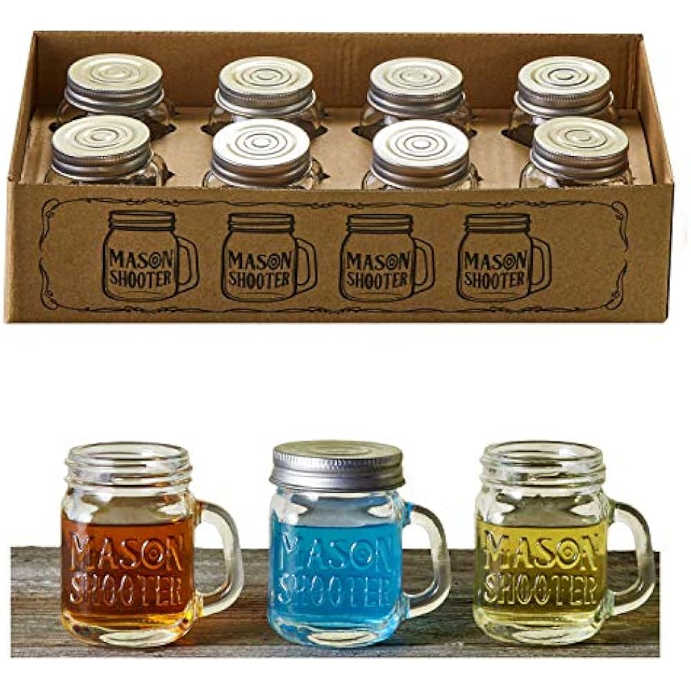  Mason Jar Shot Glasses With Lids (Set Of 8) Mini Shooter Handles 2