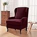 CHUN YI 2 Piece Stretch Jacquard Wing Chair Cover, Wing Back Wingback Armchair Chair Slipcovers with Arms Spandex Fabric Sofa Covers Furniture Protector(Wine-1)