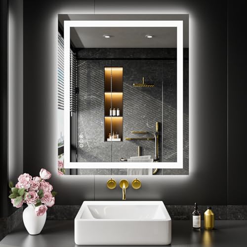 LOAAO 20X28 LED Bathroom Mirror with Lights, Anti-Fog, Dimmable, Backlit + Front Lit, Lighted Bathroom Vanity Mirror for Wall, Memory Function, Tempered Glass, Shatter-Proof, ETL Listed Image