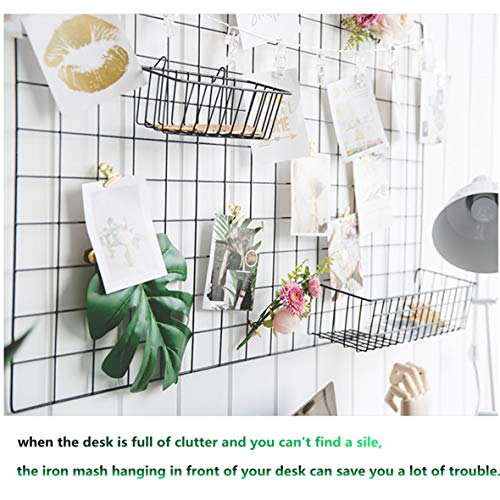 GBYAN Grid Wall Panel Decorative Iron Rack Clip Photo Holder, Painted Wire Photograph Hanging Picture Multifunctional Hanging Display Wall Storage Organizer,25.6inch x17.7inch, (2 Pack) (6575)