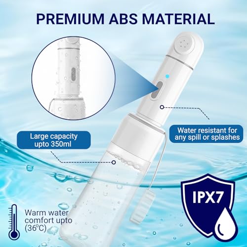 AquaNomad Portable Bidet with 350ML Bottle - USB-Type C Portable Travel Bidet Electric, Dual Pressure Travel Bidet with LED Light - Waterproof Portable Shattaf, Bidet Sprayer for Toilet Travel