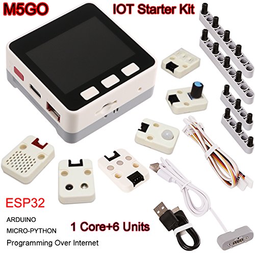 MakerFocus M5Stack ESP32 M5GO IoT Starter Kit with ESP32 16M Flash, MPU9250 Motion Sensor, 550mAh Lithium Battery and Grove Cables for MicroPython/Arduino Programming Over Internet and DIY