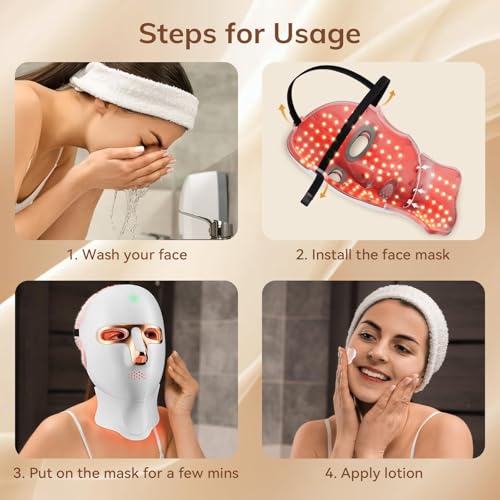 ONLUKY Red Light Therapy Mask for Face - Cordless LED Light Therapy Mask with 7 Colors, USB-C Rechargeable, Infrared & Near-Infrared for Skin Care, Home, Travel, Yoga, Sleep (gold)
