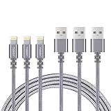 Lightning cable 6FT TIMMY 3Pack Nylon Braided IPhone Charger certified to charging Cable with charging indictor powerline for iPhone 8/X/5/5C/5S/6S/6S PLUS/7/7 plus, iPad Air, and more (Gray)
