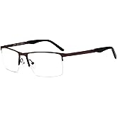 RICH MODE Classic Non prescription Eyeglasses Fashion Half Frame Clear Lens Glasses for Men Brown