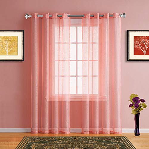 Warm Home Designs Pair of 2 Long Size 54" (Width) x 108" (Length) Light Orange (Peach) Color Sheer Window Curtains. 2 Elegant Voile Panel Drapes are 108 Inch Wide Total - K Coral 108" - Thumbnail 3