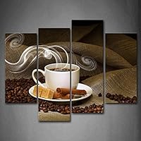 Firstwallart Brown A Cup of Coffee and Coffee Bean Wall Art Painting Pictures Print On Canvas Food The Picture for Home Modern Decoration