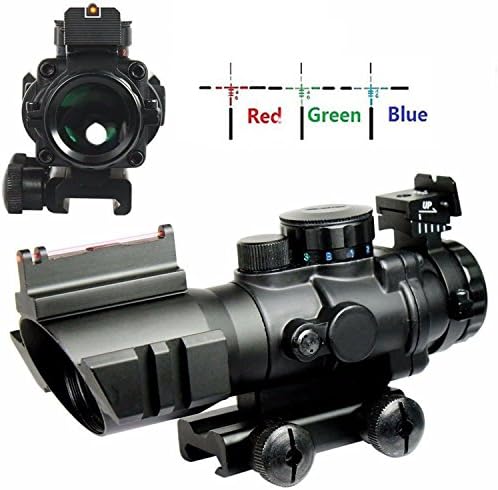 Thmeth Prism 4x32 Red/Green/Blue Triple Illuminated Rapid Range Reticle Rifle Scope for AR15 W/ Top Fiber Optic Sight and Weaver Slots (12 Month Warranty)