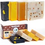 360Feel Men's Soap bar Handmade - 4 Man Soap Bar -Masculine fragrance- Bay Rum, Patchouli, Pine Tar with Charcoal Beeswax,Citrus - Gift pack- Natural Men Soap- Valentine Gift for him