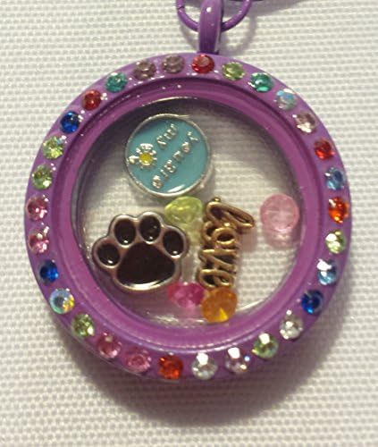 Keepsake Memories Hot Purple Floating Glass Memory Locket with Animal Theme Charms