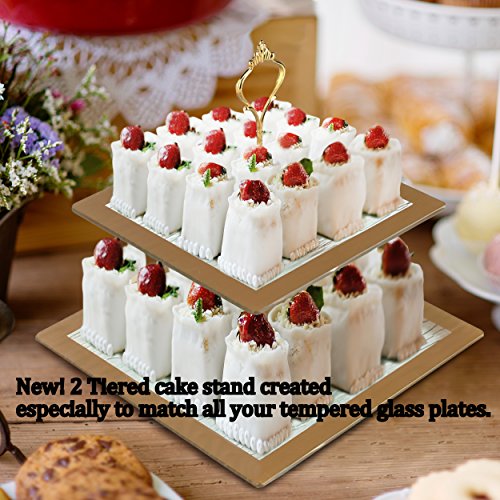 GAC Elegant Designed Square Tempered Glass Dessert Plates Set of 4