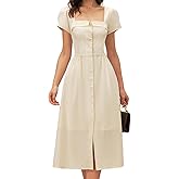 RIHOAS Elegant Casual Dresses for Women Short Sleeve Puff Square Neck A-Line Midi Dress