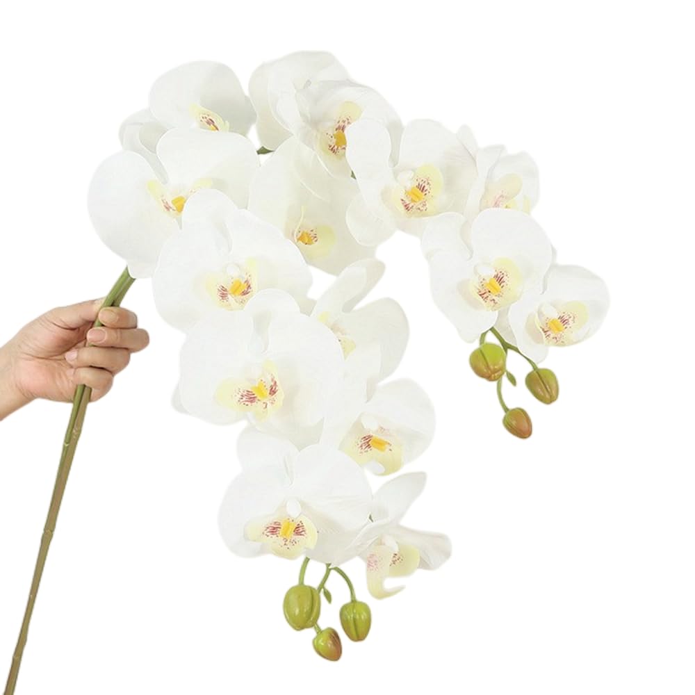 2 Pcs Orchid Stems Artificial Flowers Real Touch Latex Phalaenopsis 38 Inch Artificial Orchid Branches 9 Heads Fake Phalaenopsis Flowers,for Vase Wedding Party Home Garden Decor,White