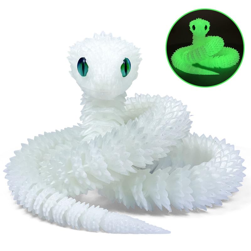 Photo 1 of 30 Inch 3D Printed Snake - Movable Articulated Snake, Perfect 3D Printed Animals for Educational Toys! Must-Have Toys for Kids and Collectors, Home Office Executive Desk Decor (Noctilucent Green)