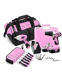 Juego de destornillador eléctrico y destornillador inalámbrico de 18 V de Pink Power con bolsa de herramientas