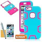 iPhone 6 Plus Case, iPhone 6S Plus Case,KINGH 3-Piece in 1 Hybrid Back Case Silicone&PC Material For Apple iPhone 6/6S Plus (Mix Color),With Stylus, Screen Protector and Cleaning Cloth-[Blue+Rose Red]