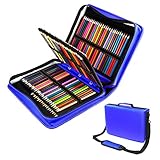 YOUSHARES 180 Slots PU Leather Colored Pencil Case - Large Capacity Carrying Case for Prismacolor Watercolor Pencils, Crayola Colored Pencils, Marco Pens, Gel Pens（Blue）