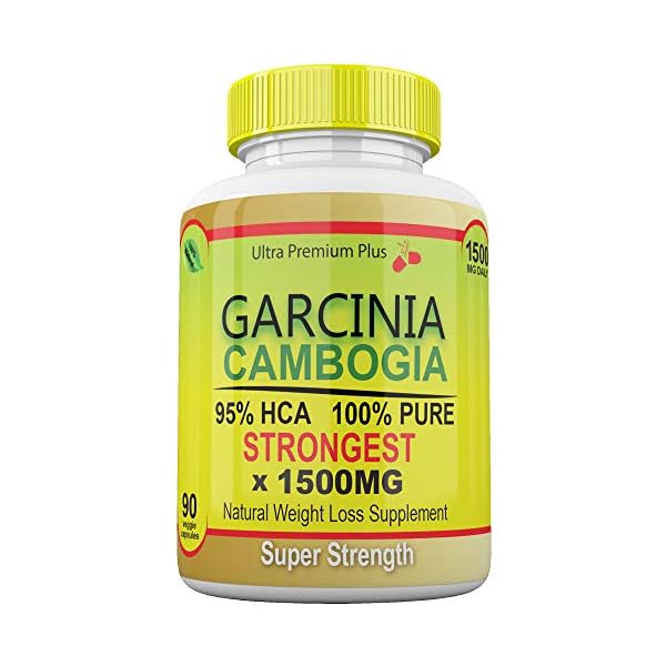Strongest 1500MG Garcinia Cambogia 100% Pure 95% HCA Extract Extreme Weight Loss & Appetite Suppressant Capsules. All Natural Skinny Diet Slim Pills for Men & Women 90cts