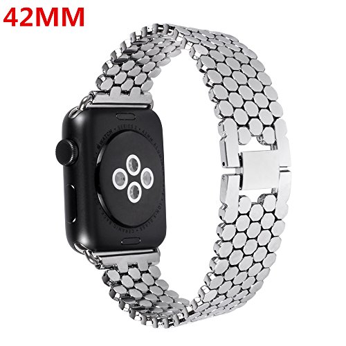 Apple Watch Band,Lwsengme Steel Wrist Band with Adjustable Buckle for Apple iWatch/New Apple iWatch Series 2/ Apple Watch Series 1/Nike+ (42mm-Light Metal)