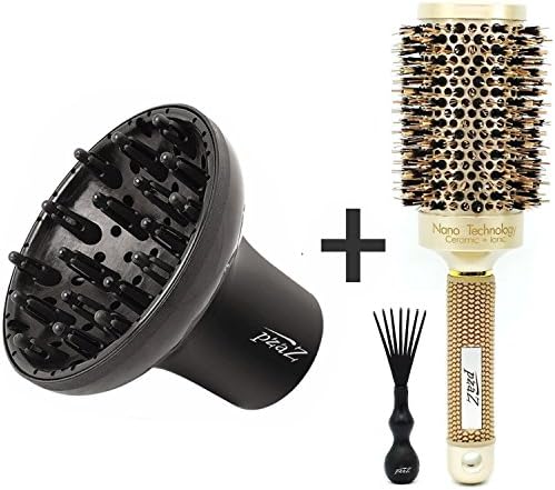 Universal Diffuser by pzaZ | Blow Dryer Attachment + Round Hair Brush + BONUS Brush Cleaner | Straighten, Curl, Add Volume.